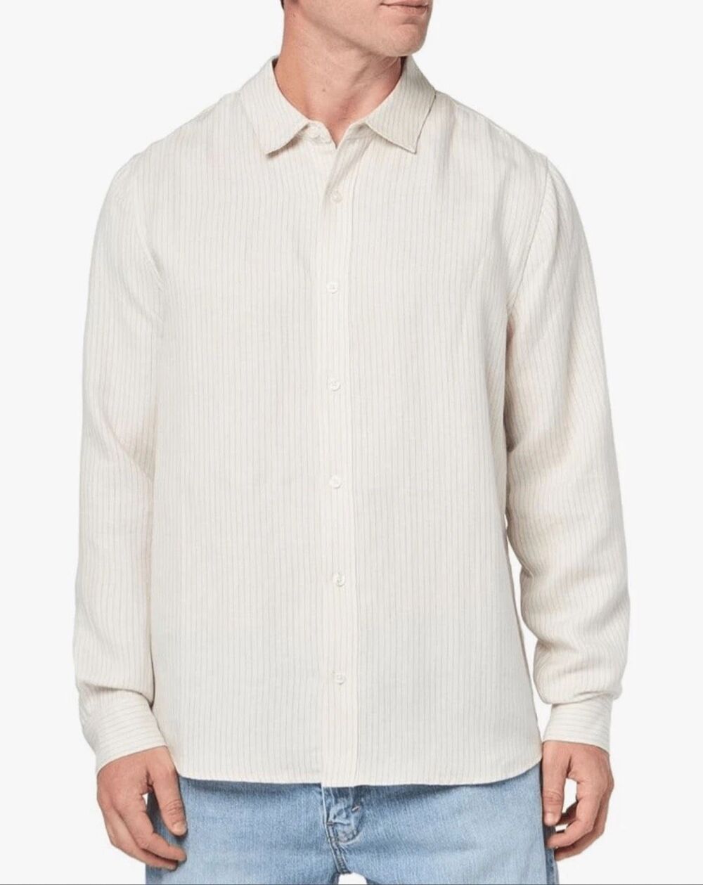 Paige $340 Men's Pinstriped Linen Blend Button-down Peters Shirt Saltwater XL NE